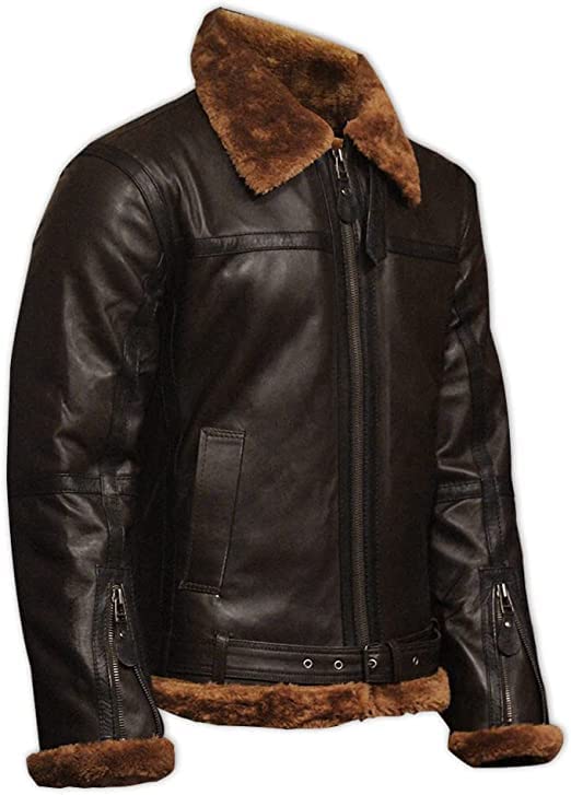 Image of Men's B3 Real Leather Aviator Bomber Jacket with Faux Shearling, RAF Winter Coat