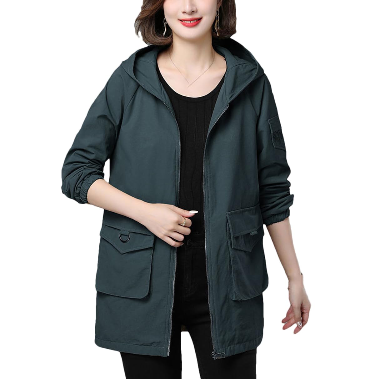 Primavera E Autunno Trench Da Donna Di Mezza Lunghezza Con Cappuccio Sciolto Giacca Di Mezza Età Con Fodera