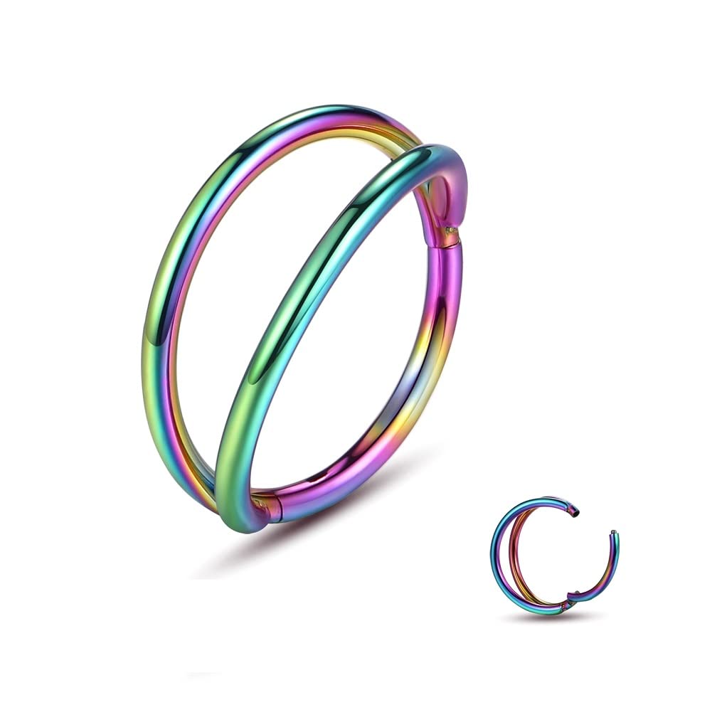 Yaoyaoyors Nose Rings Hoops - 316L Surgical Steel Double Hoop Nose Rings Hinged Conch Piercing Jewelry Septum Lip Rings Cartilage Earring Helix Rook