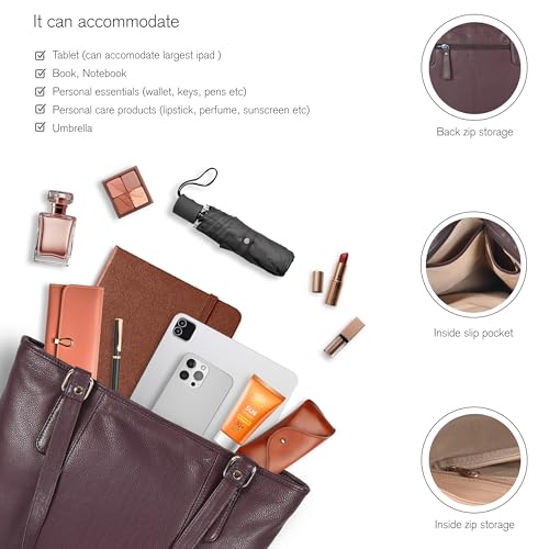 Image of Leather Purse For Women - Real Leather Tote For Women - Ladies Shoulder Handbag For Work, Travel, Casual Use