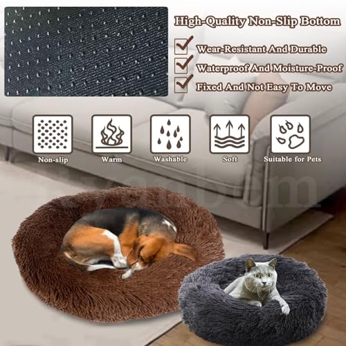 Ryanbem Hundebett Rund Plüsch Hundekissen Weich Warm Hundebetten Anti-Angst, Hundehütte Flauschig Kissen Hundebett Waschbar für Kleine, Mittelgroße, Große Hunde Rot 40cm