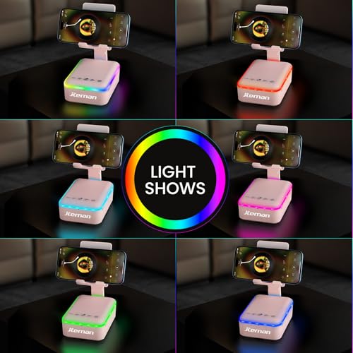 JTEMAN Gifts for Men Women,Cell Phone Stand with Bluetooth Speaker and LED Light,Cool Tech Gadgets,Unique Birthday Gifts for Men Husband Mom Dad-Pink