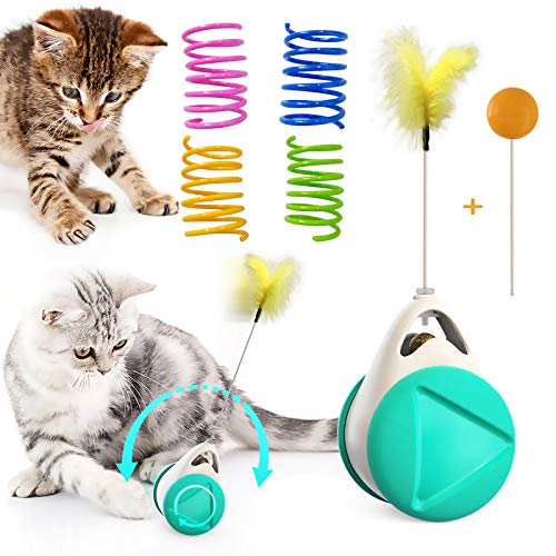 Interactive Cat Toys for Kitten Self Rotating Cat Toys Feathers Ball Toys for Cats Catnip Toys for Cats Feather Teaser Wand Cats Toys Stimulate Hunting Instinct Self-blance Cat Toys No Charge Need