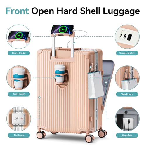 Faqy Z Carry On Luggage, Zipperless Suitcase with Front Pocket, Pink, 20 in by Faqy Z - Used condition - Image 3