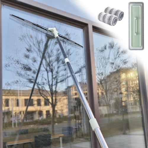 Rasqueta Limpiacristales Kit de Escobilla de Goma para Limpieza de Ventanas Exteriores, Juego de Limpiador de Ventanas Giratorio, Kit de Lavado de Ventanas Ajustable, Herramienta de Limpieza de Ventan