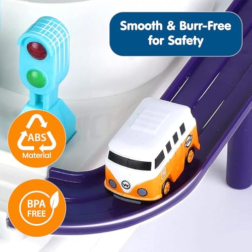 Image of Kidology Car Race Tracks Toy | Car Adventure Toy for 0-3 Years, Boys, Girls & Kids | Playset City Rescue Activity for Toddlers | Pre Educational Learning Puzzle Gift for Babies (Mechanical 4 Cars)