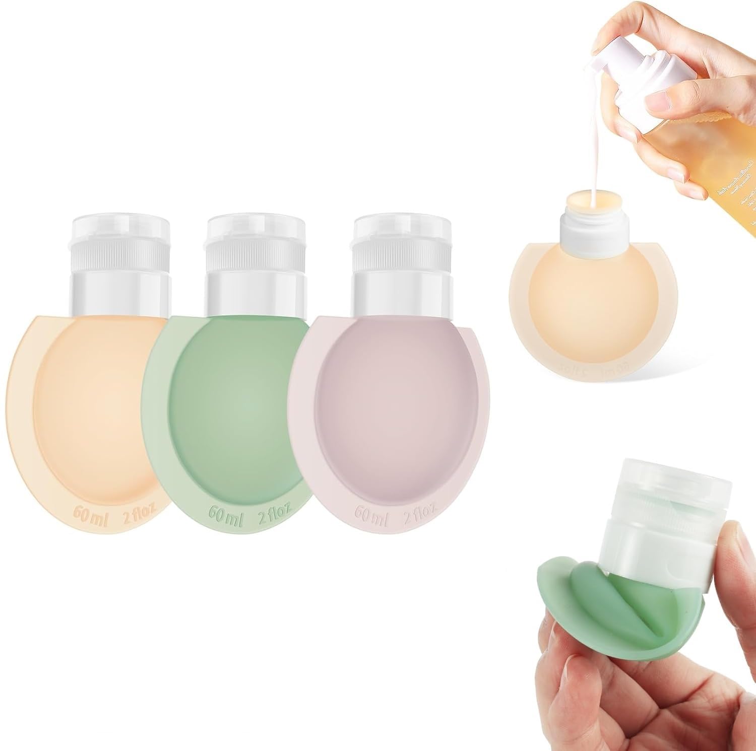 GREECHO Silicone Travel Refillable Bottles Cosmetic Squeeze Shampoo Conditioner Toiletry Shower Gel Lotion Bottle Pouch Squeeze Dispenser [ Pack of 3 ] Set of (1)-picture-10