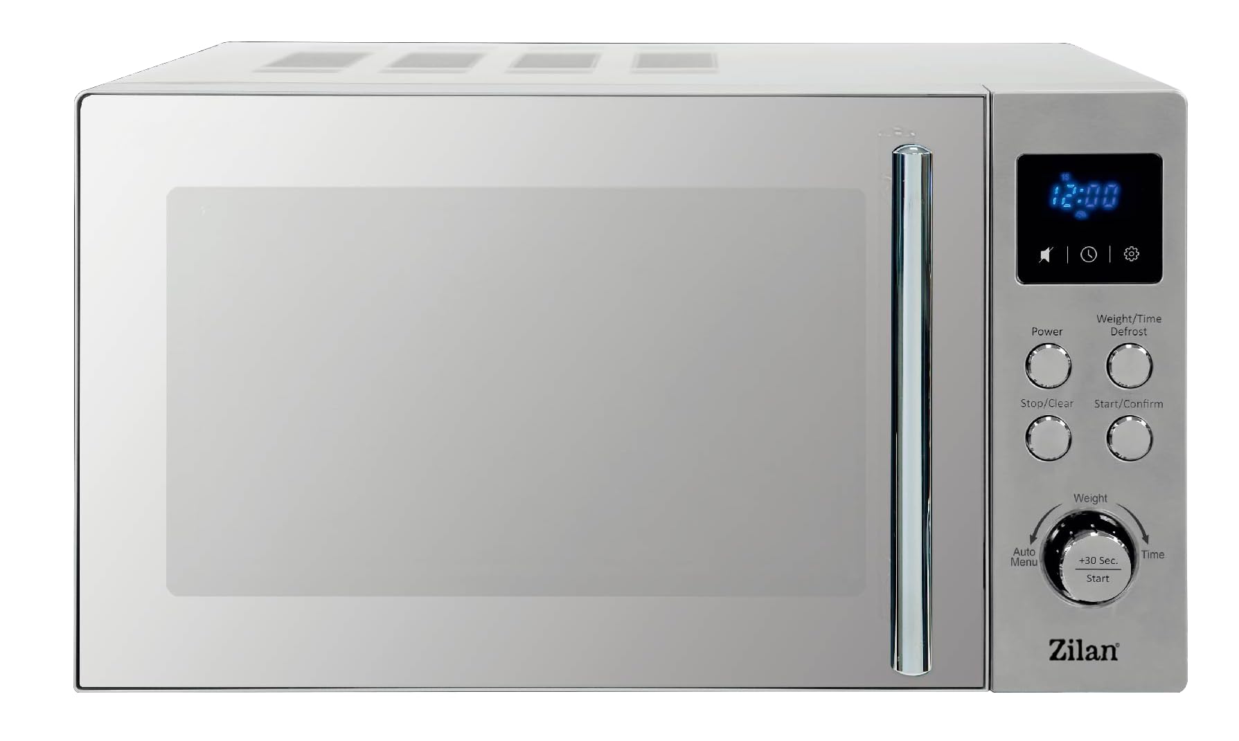 Micro-ondes 20 l - Miroir avant chromé avec 8 programmes automatiques - 6 niveaux de puissance - Écran LED - Fonction décongélation - Sécurité enfant - Minuterie - Cuisson express - Silent Mode