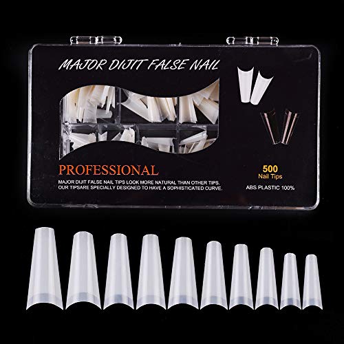 500pcs Coffin Ballerina Nail Tips Fashion Long False Nails Tips Half Cover DIY Acrylic Fake Nails 10 Sizes (BEIGE)