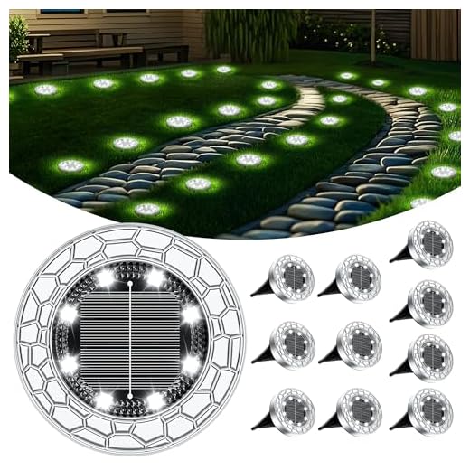 FIFlying 10 piece Lampe Solaires au Sol, 8 LED Lampe Solaire Jardin, Cool White Stainless Steel LED Eclairage Exterieur Solaire, for Lawn, Driveway, Sidewalk, Patio