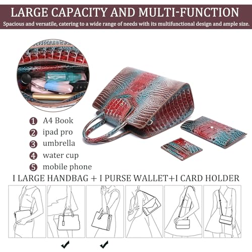 Image of Makcr Joacbv Women Embossed Pattern Satchel Handbags Wallet 3 pcs Set Crossbody Tote Top Handle Vegan Leather Ladies Bag | Embossed Pattern