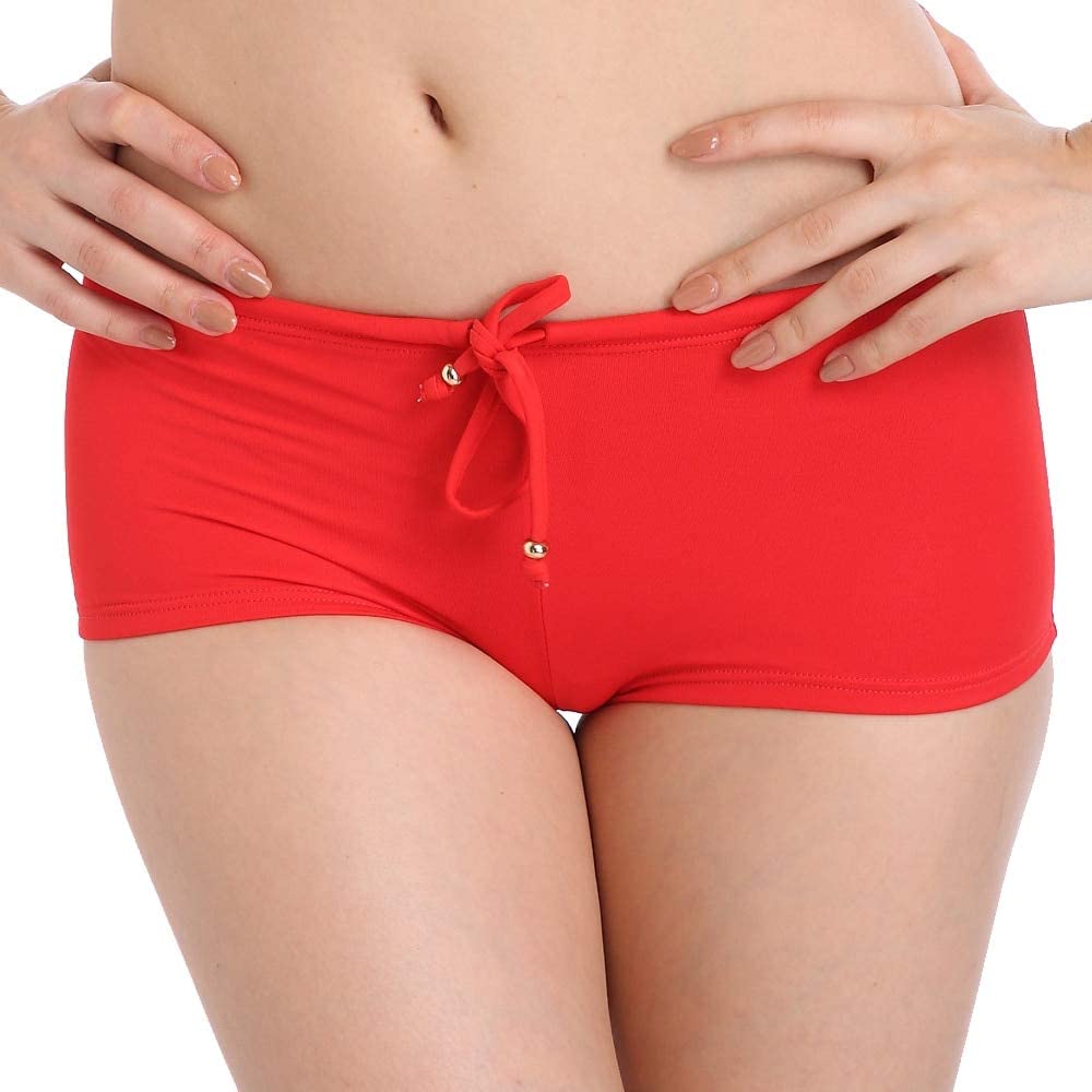 Quick Dry Red Swimwear Women Swimming Trunks Shorts Sports Fitness Beach Briefs Workout Swimsuit MC237:Red, XL-image-2
