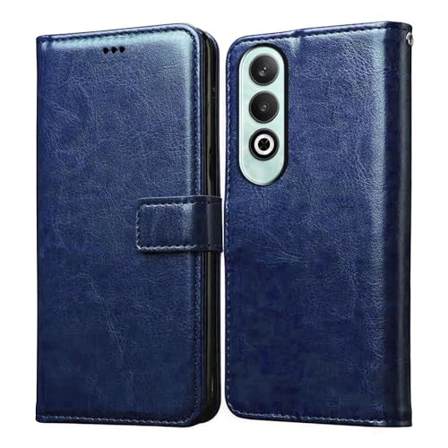 Image of Fastship Vintage Magnatic Closer Matte Leather Flip Cover Compatible Model for OnePlus CPH2613 /Nord CE4 - Navy Blue