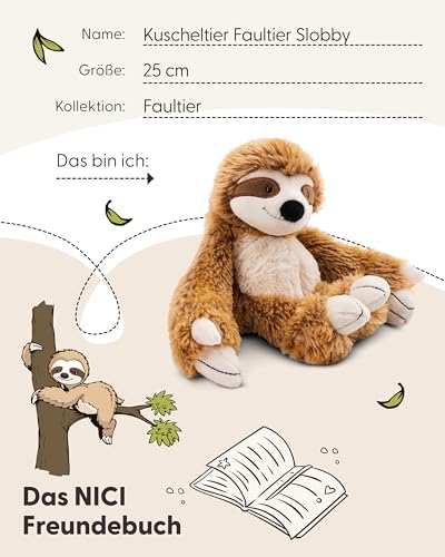 NICI Kuscheltier Faultier Slobby 25cm mit Klettverschluss braun - Stofftier aus weichem Plüsch, niedliches Plüschtier zum Kuscheln und Spielen, für Kinder & Erwachsene - tolle Geschenkidee - 61213