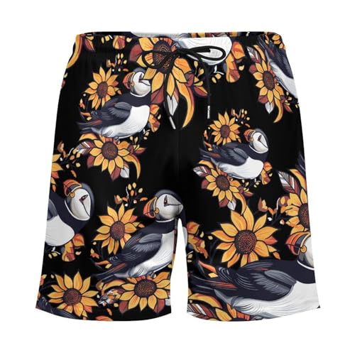 Puffines Bird Sunflower Mens Swim Trunks with Quick-Drying Lining Beach Shorts for Outdoor Sports3