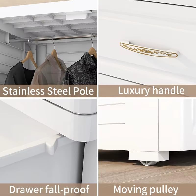 Image of Mevigo Door Plastic Wardrobe for Kids| Almirah and Wardrobe for Baby Clothes| Modular Storage Cabinet with Wheel Organizer for Cupboard Rack for Clothes /Shoes /Books /Toy (White-MS16930, 4- Layer)