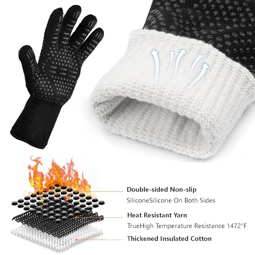 1 Pair Barbecue Gloves, Microwave Oven Gloves, Silicone Cooking Gloves, Fire Resistant Oven Gloves, Heat Proof Grill Gloves, Hand Protection Grill Gloves, for Kitchen Cooking, BBQ, Baking (Black) - Image 4