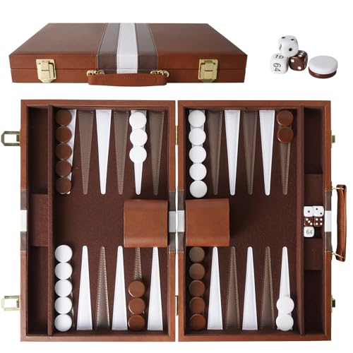 Backgammon, Maletín de viaje para back-gammon de 15 pulgadas, Backgammon gioco da tavolo para Adultos, Set da back-gammon di alta qualità, para campistas y fans de viajes (con dados y doblador)