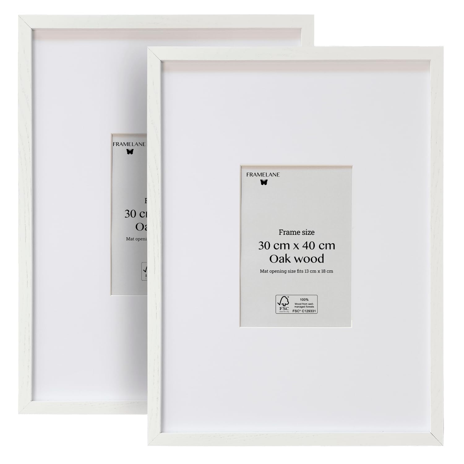 Marco para póster 30x40, Pack de 2 unidades, marco para cuadros elegante de color roble blanco, de excelente acabado, hecho con madera certificada FSC ecosostenible, incluye enganches metálicos