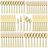 Stapava 60 Pcs Gold Silverware Set, Food-Grade Stainless Steel Flatware Sets for 12 Mirror Polished Cutlery Utensil Sets Include Dinner Knives Spoons and Forks Set Dishwasher Safe for Home Restaurant