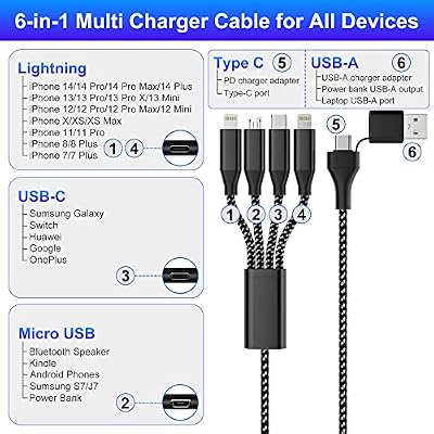4-in-2 USB C to Multi Fast Charging Cable 3M/10Ft [Apple MFi Certified] USB A/USB C to Micro USB + Type C + 2 Lightning, Universal Charger Cable for iPhone/Android(Type C Not for i pad & iPhone15)