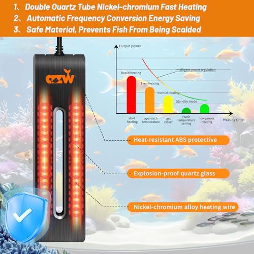 Image of azw 100W Aquarium Heater 25-45Gal Triple Auto Shutoff Safety & Memory Function | Dual Explosion-Proof Heating, Triple Safety Cutoff, LED Precise Control, Memory Function, Multi-purpose Aquarium Heater
