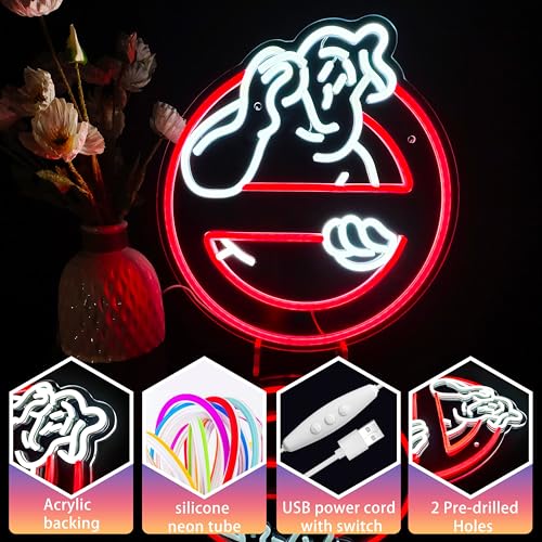 Image of Heliwey Bored Ghostbusters Neon Sign for Wall Decor, LED Neon Red Ghost Light for Bedroom, Party, Bar, Man Cave, Ghostbuster Decor for Holiday Game Room