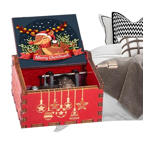 Caja de música de Navidad en madera tallada retro con grabado clásico 2