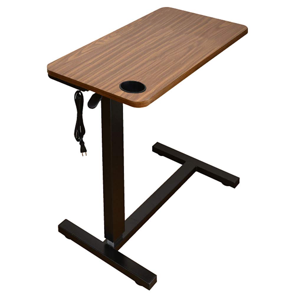 [コンセント/USB/カップホルダー付き]オーバーテーブル サイドテーブル レジェンド-ART ガス圧昇降式 プレゼン 介護 ベッドサイド  ソファーに大活躍[LuckyBed] (ウォールナット)