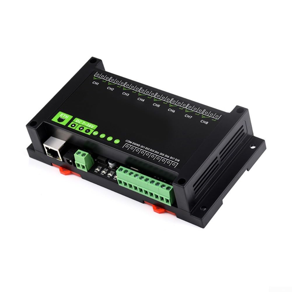 Modulo relè Ethernet a 8 canali con per MODBUS TCP/UDP, per isolamento POE e optoaccoppiatore, 10 A 250 V AC, per guida DIN, automazione industriale, controllo di motori e valvole (B)