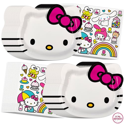 Hello Kitty Birthday Decorations & Party Supplies | Serves 32 | Hello Kitty Plates and Napkins Sticker | Officially Licensed