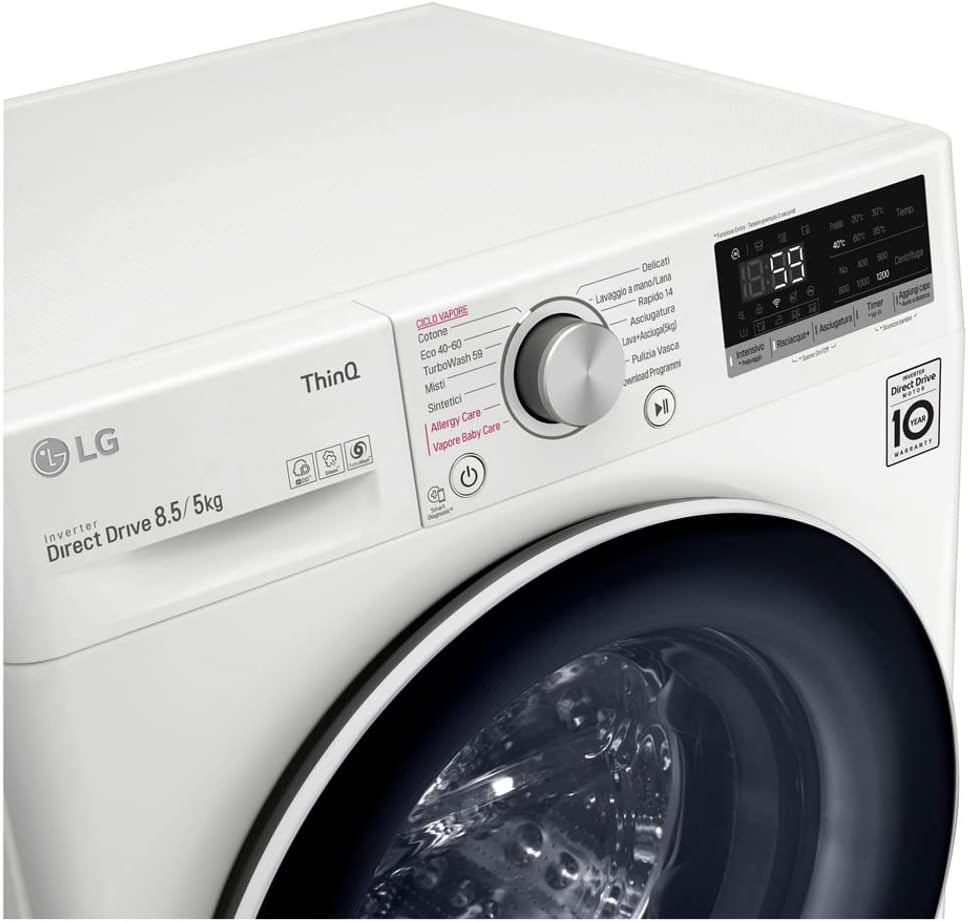 LG F2DV5S8H0E Lavasciuga Slim a Carica Frontale 8.5 / 5 Kg, 1200 Giri/min, Lavatrice e Asciugatrice con Wi-Fi, Intelligenza Artificiale AI DD, Turbo Wash, Vapore Igienizzante, 60 x 47 x 85 cm - Bianco LG F2DV5S8H0E Lavasciuga Slim a Carica Frontale 8.5 / 5 Kg, 1200 Giri/min, Lavatrice e Asciugatrice con Wi-Fi, Intelligenza Artificiale AI DD, Turbo Wash, Vapore Igienizzante, 60 x 47 x 85 cm - Bianco