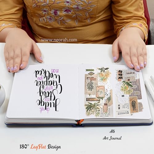 Image of NEORAH - A5 - ART JOURNAL | 200Gsm Dotgrid Notebook |160 Pages(21.0 x 14.8 cm) | Lay Flat |Hard Cover Bullet - Journal|3 Bookmarks |Elastic Closure | Inner BackPocket | Ideal-Junk Journal (DARK BLUE)
