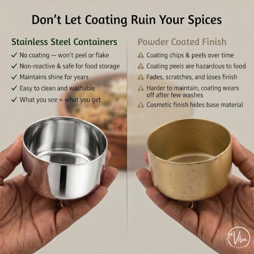 Image of Acacia Wood Masala Dabba with Brass-Finish Lid & 7 Stainless Steel Spice Containers + Spoon | Anjarai Petti Style Wooden Spice Box for Kitchen | Gifting Masala Box