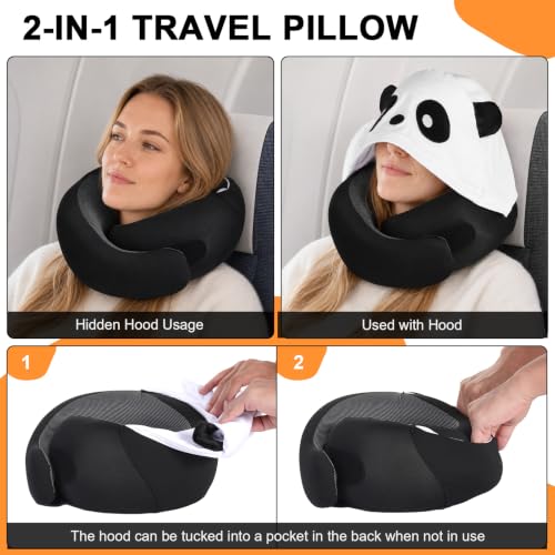 Image of Travel Pillow - Hooded Neck Pillow Airplane Memory Foam Filling