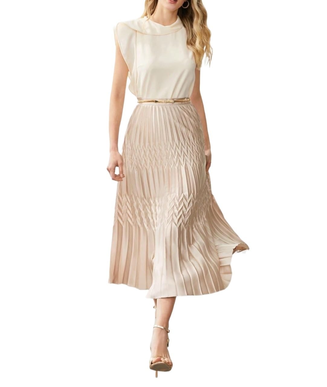 Womens Ruffle Hem Zipper Mid Waist Elegant Midi Skirt Trendy Stylish Skirts
