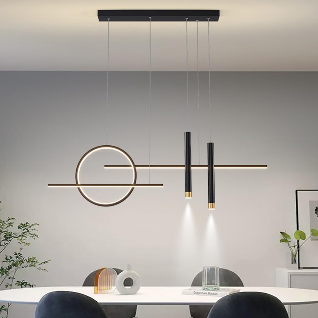 LED Ceiling Lights Indoor Modern Dimmable Chandelier Kitchen Light Hanging Living Room Dining Table Chandelier Adjustable Height for Dining Room Office Hanging Lights (Black, 120cm)