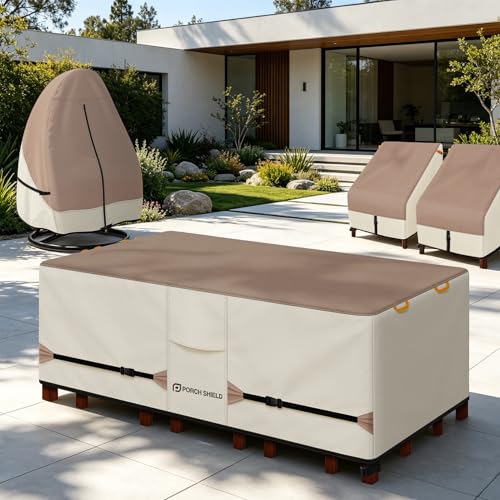 Porch Shield Patio Table Cover - Waterproof Outdoor Dining Table and Chairs Furniture Set Cover Rectangular - 90 x 64 inch, Light Tan & Khaki by Porch Shield - Image 6