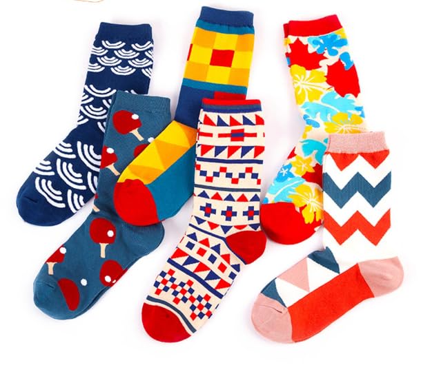 Funky Patterned Cotton Crew Socks, 6 Pairs, Geometric and Floral Designs, Cushioned Sole with Reinforced Heel-image-9