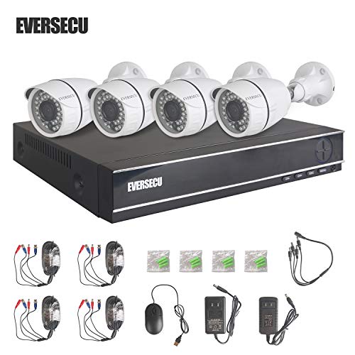 Eversecu 4 Channel Security Camera System 1080P Lite DVR and (4) 2.0MP 1080P Weatherproof Cameras Support Night Vison Weatherproof, Motion Alert, Smartphone, PC Easy Remote Access (NO HDD Included)
