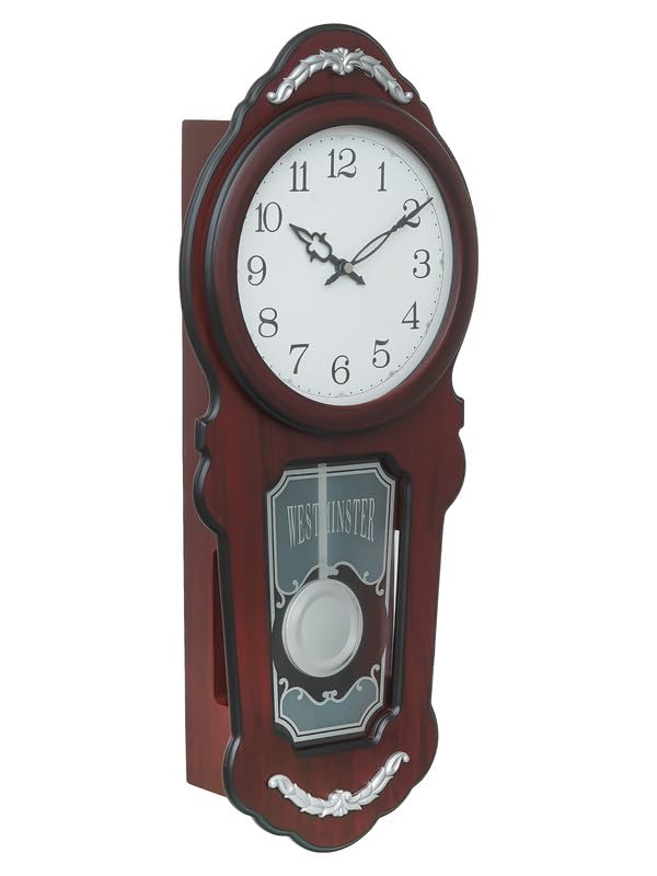 Image of CHRONIKLE Elegant Vertical Wooden Case Analog Pendulum Chime Musical Wall Clock for Living Room Home Decor Office Gifts (Size: 26 x 10.3 x 56 CM | Weight: 1955 Gram | Color: Rosewood)