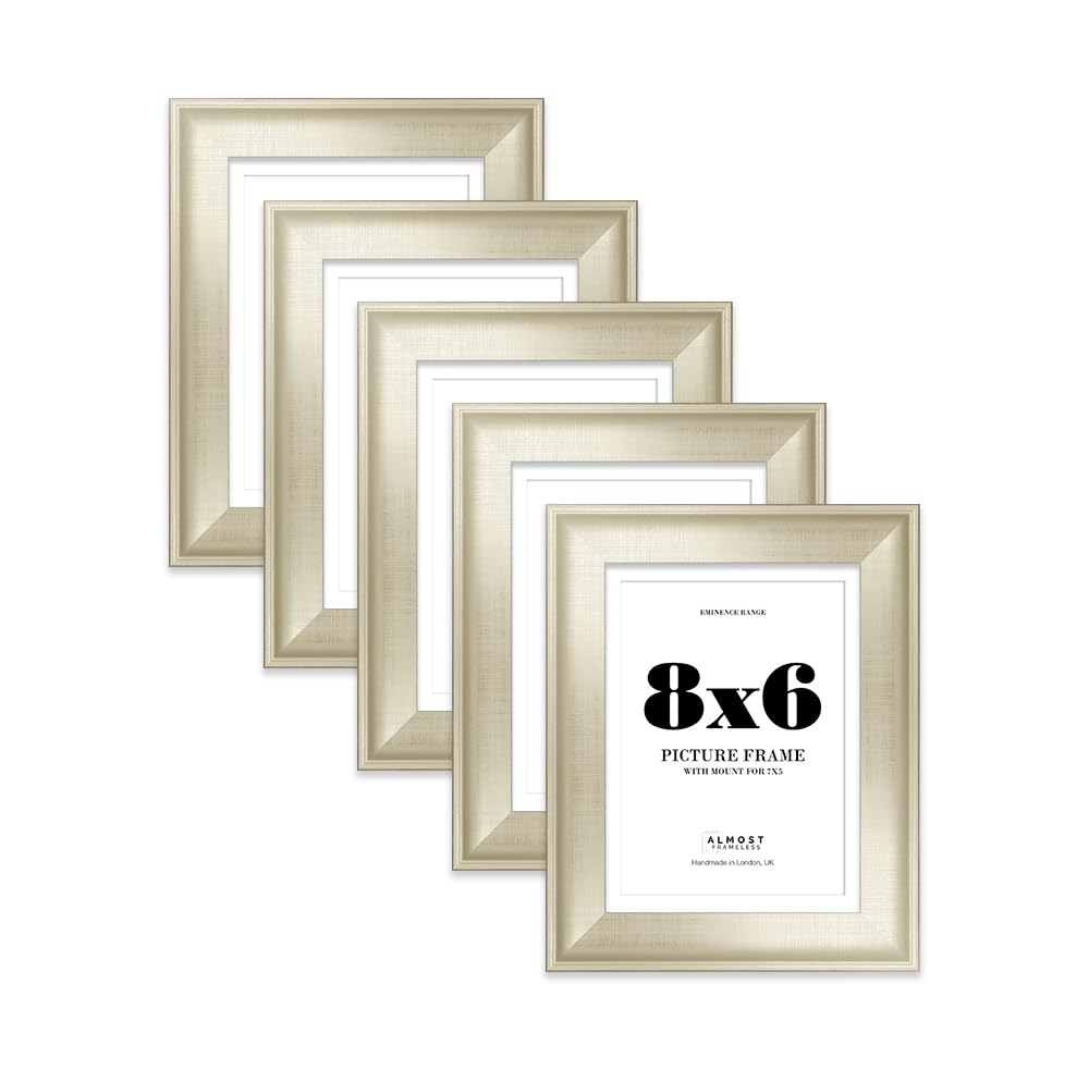 8x6" Silver Picture Frame with 7x5" Mount - Shabby Chic Photo Frame with Distressed Finish, Wall Hooks and Kickstand, 32mm Edge - 5 Pack