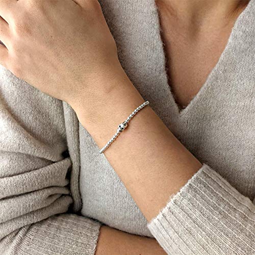 Silverly Skull 925 Sterling Silver Bracelet for Women - Halloween Emo Gothic Jewelry for Women - Punk Stacker Ball Beaded Charm Bracelet - Adjustable Stretch Skeleton Bead Bracelet3