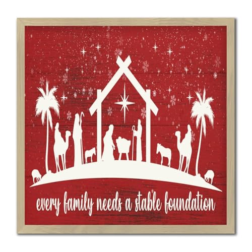 Crèche de Noël déco murale en bois style ferme 30x30