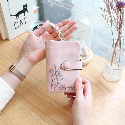 Personalized Wallet Custom Birth Flower & Name, Small Leather Wallet Coin Purse Card Holder for Women Teen Girls Customized Gifts for Birthday Christmas Thanksgiving Anniversary Mothers Day4