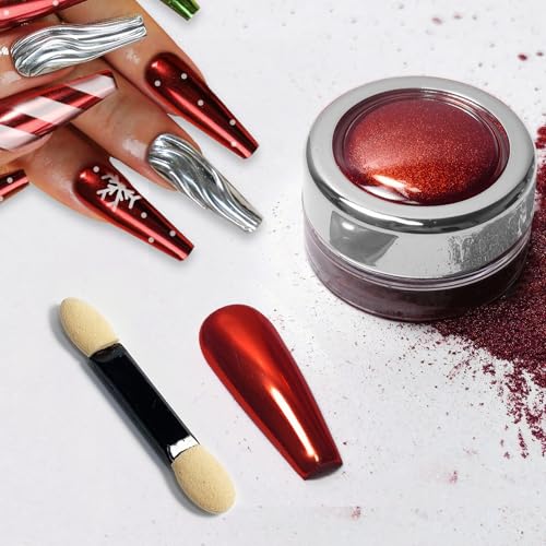 Chrome Nail Powder Metalic Christmas Mirror Effect Chrome Powder Pigments for Nails Decoration for DIY (Red M)