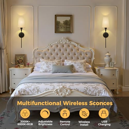 Image of Battery Operated Wall Sconce: Set of 2 Wireless Wall Light 12000mAh