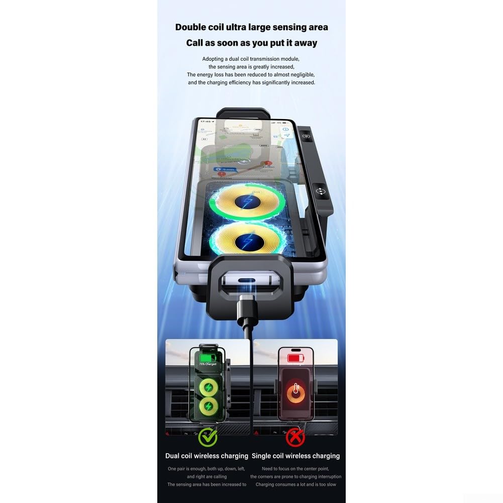 Soporte de cargador inalámbrico de coche de 15 W con soporte giratorio y carga de detección automática, para Samsung Z Fold 7/6/5 y Z para Flip 7/6/5 (plateado)