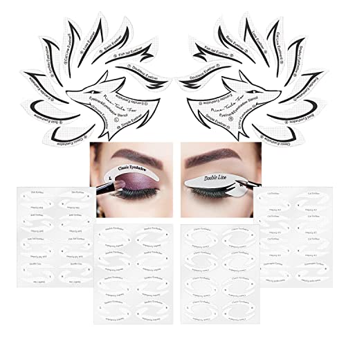 Primo Lines Eyeliner Stencils & Eyeshadow Applicators Sticker Set - 4 Sheets Quick Eyeliner Eyeshadow Stencils & 1 Set Professional Look Cat Eyeliner Stencil, Winged Eyeliner Stamp, Eyeshadow Stencils