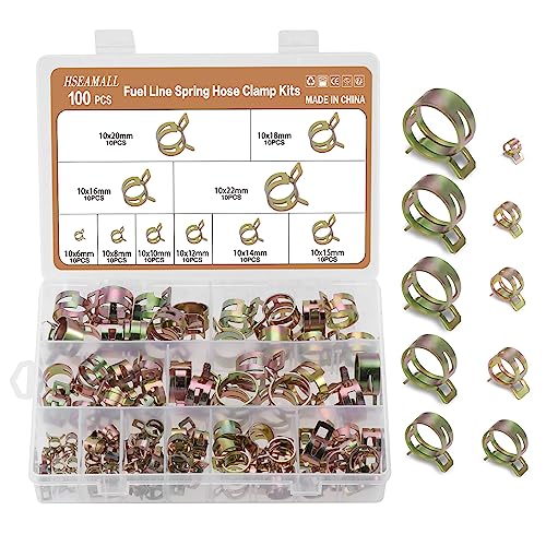 HSEAMALL 100 PCS Abrazaderas de Resorte, Clips de Línea de Combustible, Abrazadera de Manguera de Vacío de Silicona para Tubería de Agua y Tubo de Aire, Sujetador 6-22mm 10 Tamaños